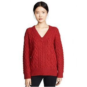 Vince Cable Merino Wool Cashmere V Neck Chunky Sweater Heather Red Top Size M
